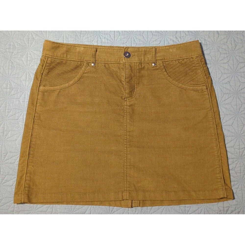 Athleta Kaleidoscope Corduroy Mini Skirt Sz 10 ALine Mustard Retro Utilitarian